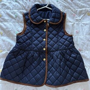 Janie and Jack Navy Quilted Vest with Brown Trim